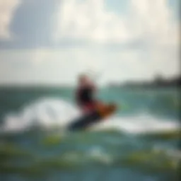 Dynamic kiteboarding scene on the water showcasing skilled maneuvers