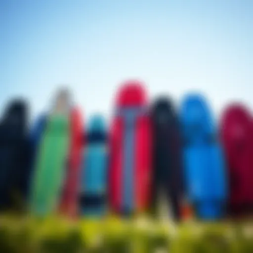 Different types of kite surfboard bags displayed