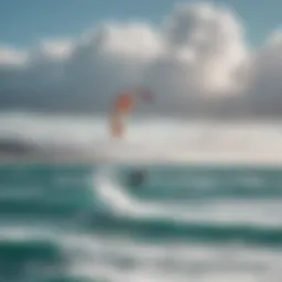 A breathtaking view of kite surfers gliding through the waters of Tarifa, showcasing the vibrant colors of their kites against a clear blue sky.