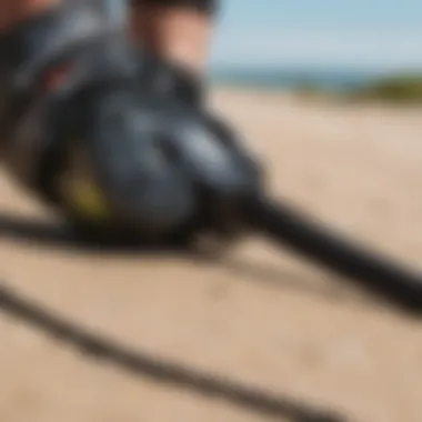 Exploring the Attachment Mechanism of Kiteboard Leashes Close-up view of a kiteboard leash showcasing its attachment mechanism