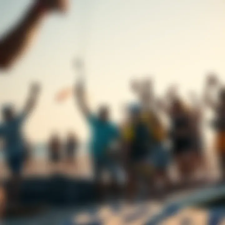Kiteboarding Community Celebration Kiteboarding community celebrating at the beach