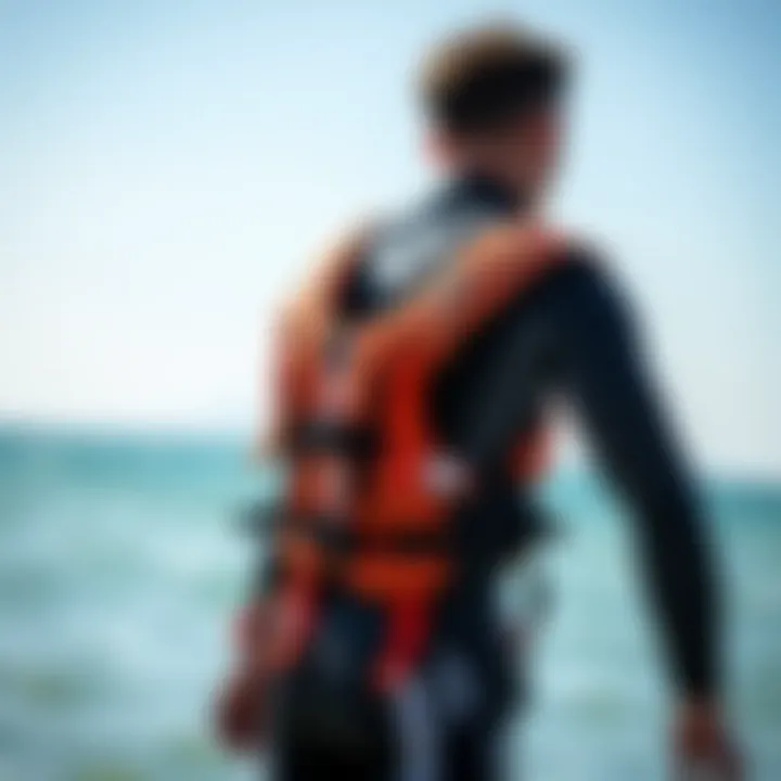 Ensuring the Right Fit for Safety Kiteboarder checking the fit of a Mustang Survival Suit