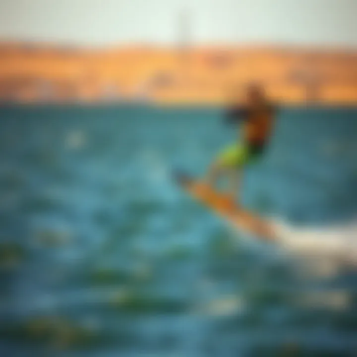 Kiteboarder Jumping in Impact Vest A kiteboarder wearing an impact vest while performing a jump on the water.