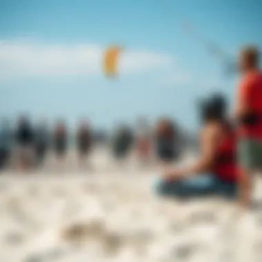 Kiteboarding Community Event A vibrant kiteboarding community gathering at a local beach.