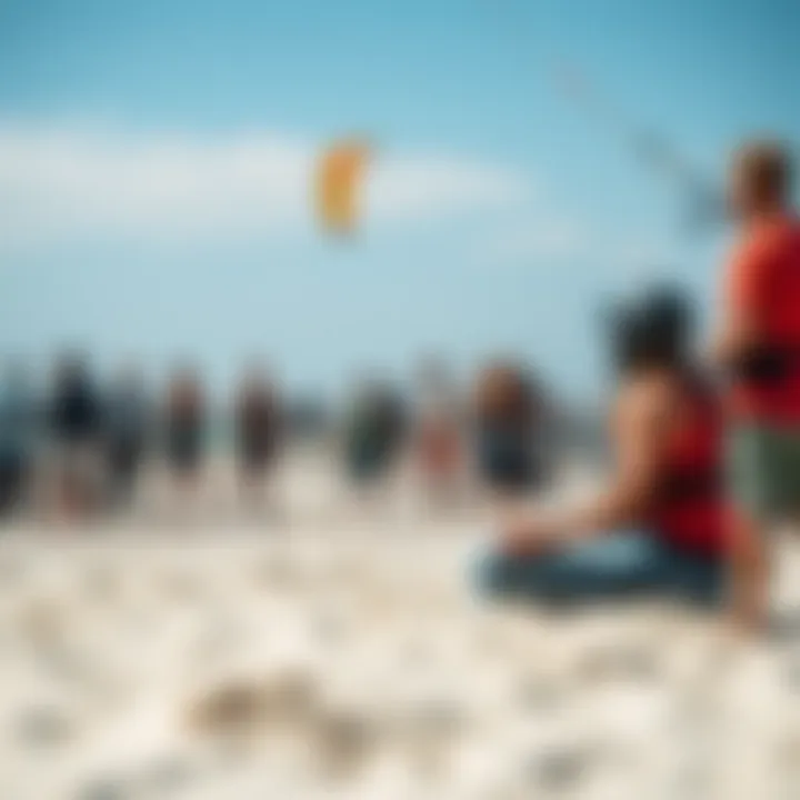 Kiteboarding Community Event A vibrant kiteboarding community gathering at a local beach.