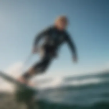 Kiteboarder in Action: The Importance of a Leash Kiteboarder using a leash while riding on water
