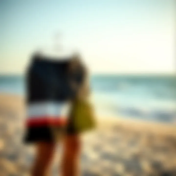 Trendy Kitesurf Shorts by the Beach Trendy kitesurf shorts displayed against a beach backdrop