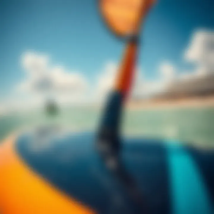 Close-up of kitesurfing board and kite