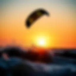 Kitesurfing action shot at sunset