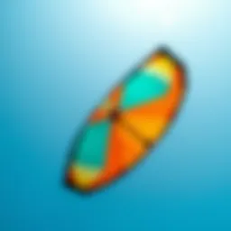 A vibrant kitesurfing kite soaring against a clear blue sky