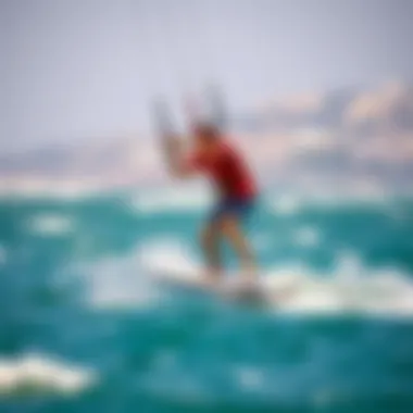 Kiteboarding Adventure with the Hydrofoil Kiteboarding rider using a lift hydrofoil board