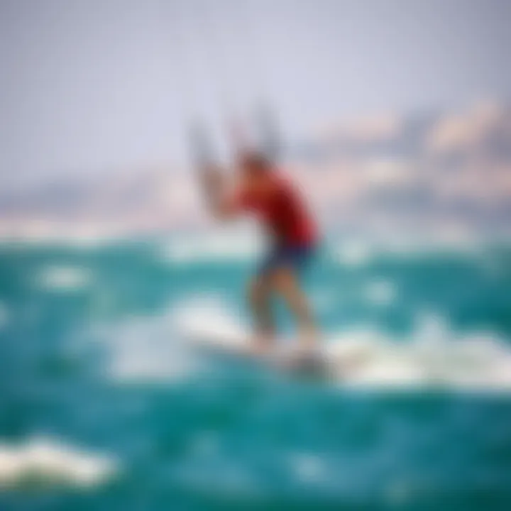 Kiteboarding Adventure with the Hydrofoil Kiteboarding rider using a lift hydrofoil board