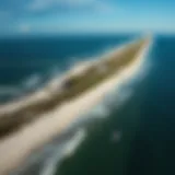Aerial view of New Smyrna Beach showcasing its shoreline and kiteboarding spots