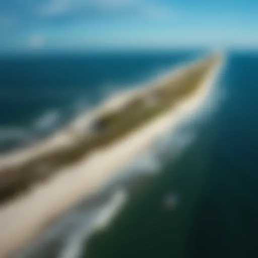Aerial view of New Smyrna Beach showcasing its shoreline and kiteboarding spots