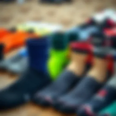 Choosing the Right Size of Neoprene Surf Socks Different sizes of neoprene surf socks laid out for selection