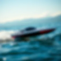 A sleek remote control hydrofoil gliding over the water