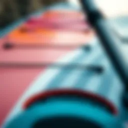 A close-up of the intricate design of a Slingshot SUP board showcasing its unique features