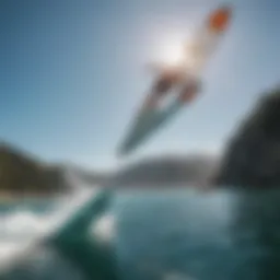 A dynamic wingsurfer gliding over crystal clear waters