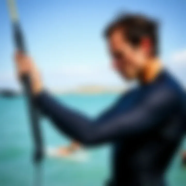 Finding the Perfect Fit: Key Considerations for Wetsuit Selection A kiteboarder testing the fit of a wetsuit by adjusting the sleeves