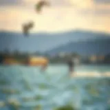 Stunning view of Richmond's waterfront with kiteboarders in action