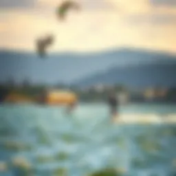 Stunning view of Richmond's waterfront with kiteboarders in action