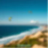 A panoramic view of Tourmaline Beach showcasing ideal kiteboarding conditions.