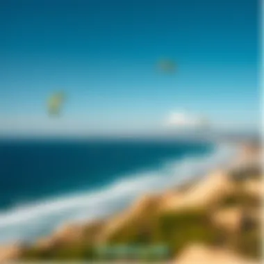 Panoramic View of Tourmaline Beach A panoramic view of Tourmaline Beach showcasing ideal kiteboarding conditions.
