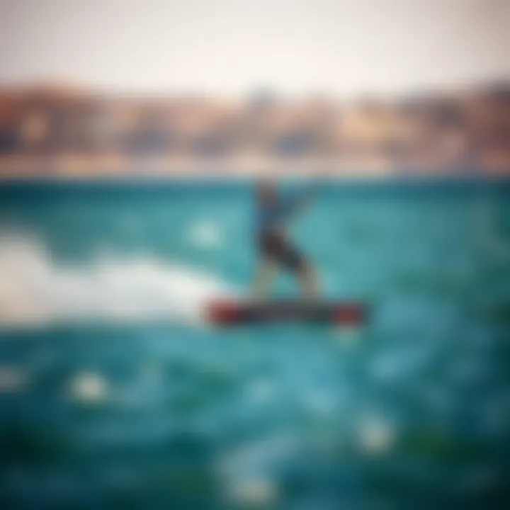 A kiteboarder performing a maneuver with a hydrofoil