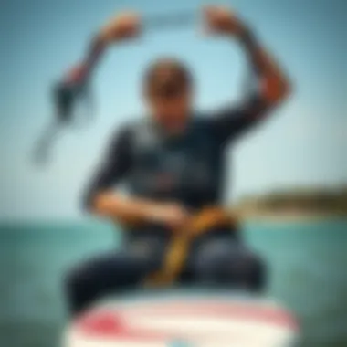 Ensuring the Right Fit for Optimal Performance Kiteboarder demonstrating the proper fit of a seat harness while preparing for a ride.