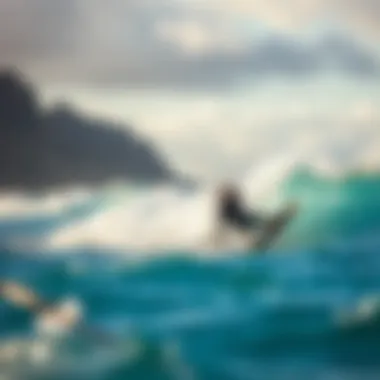 Navigating Ocean Waves While Kiteboarding Kiteboarder navigating through ocean waves