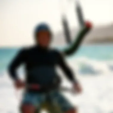 Kiteboarder in Action with Waist Leash Kiteboarder demonstrating the ease of movement with a waist leash