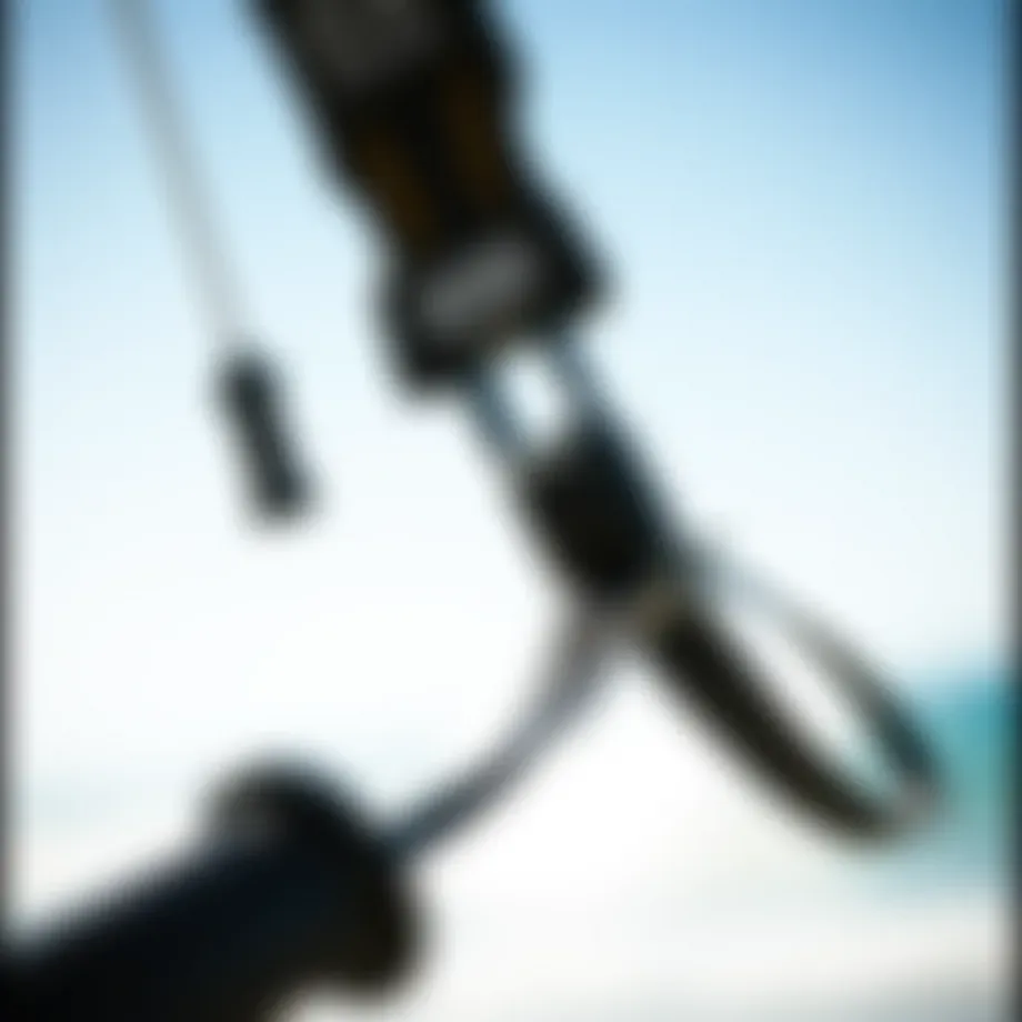 Close-up of a waist leash showing its secure attachment