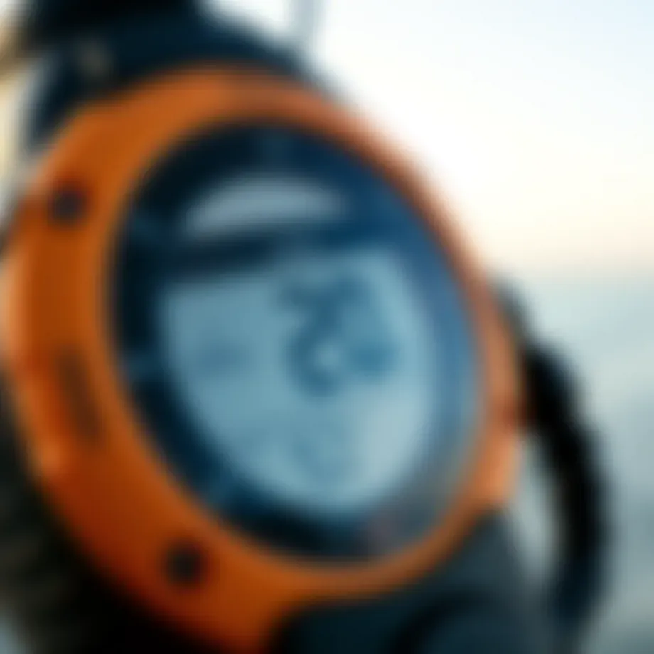 Close-up of a digital wind meter displaying wind speed and direction