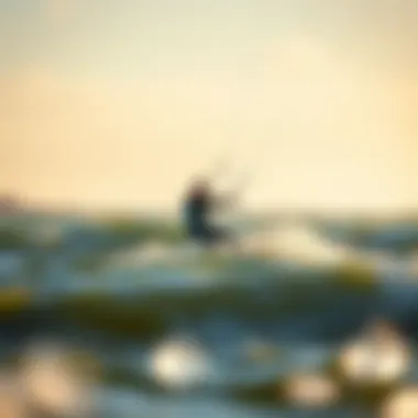 Kiteboarder Riding Lake Erie Waves Kiteboarder riding the waves with scenic backdrop