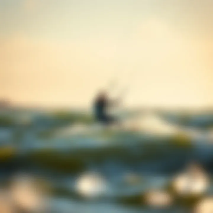 Kiteboarder Riding Lake Erie Waves Kiteboarder riding the waves with scenic backdrop