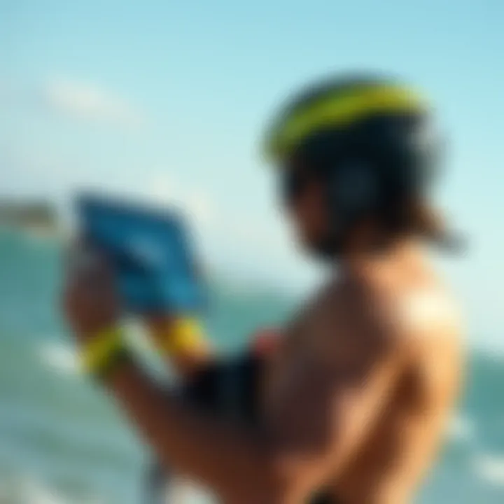 Kiteboarding enthusiast checking weather data on Windyty