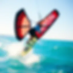 Dynamic wing foil surfing action on crystal blue waters