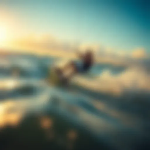 Dynamic kiteboarding action on the waves